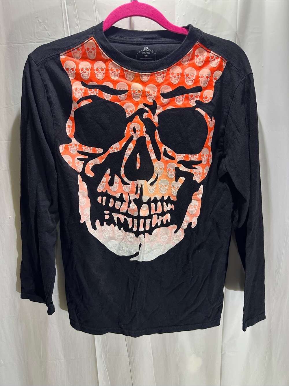 Skull Graphic Print T-Shirt Unisex 2XL Black Long Sleeve Crew Neck Cotton
